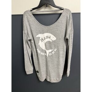 Simply Southern Long Sleeve Open‎ Back Fabric Twist Gray Women Small Mama Shark